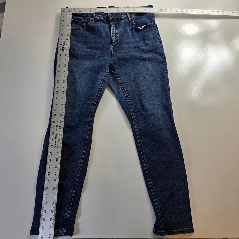 LOFT Curvy Skinny Jeans Dark Wash Denim Blue Size 14/32 Womens High Rise EUC - Picture 5 of 10